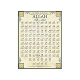 YULUOZ Canvas Wall Art Print 99 Name of Allah Islamic Muslim Poster Art Print Vintage Poster Canvas Painting Wall Art Poster for Bedroom Living Room Decor (Unframed-style,8x10inch/20x27cm)