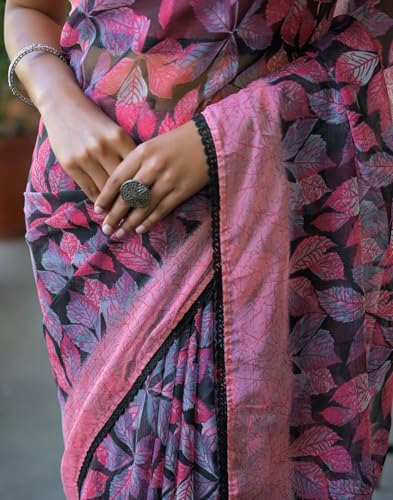 Image of SIRIL Women's Chiffon Printed Saree with Unstitched Blouse Piece
