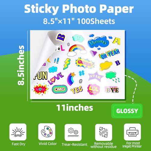 Uinkit 100 Sheets Printable Glossy Sticker Label Photo Paper Self Adhesive Sticky 8.5 x 11 6.5Mil for Dye Inkjet Printer A109 image 7
