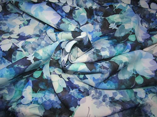 Tissu néoprène bleu floral haut de gamme, largeur 147,3 cm