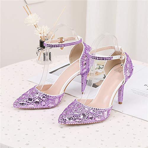 Minishion Womens Ankle Strap Wedding Shoes with Rhinestones Evening Formal Pumps2