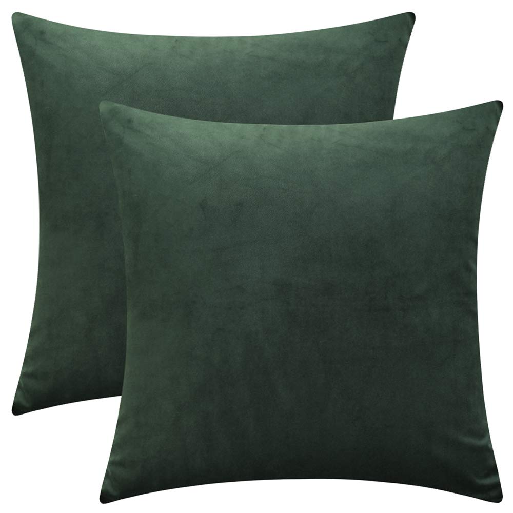 Set of 2 Comfortable Throw Pillow Cover for Bedding, Decorative Accent Cushion Sham Case for Couch Sofa, Soft Solid Velvet with Zipper Hidden - 18"x18", Dark Jungle Green