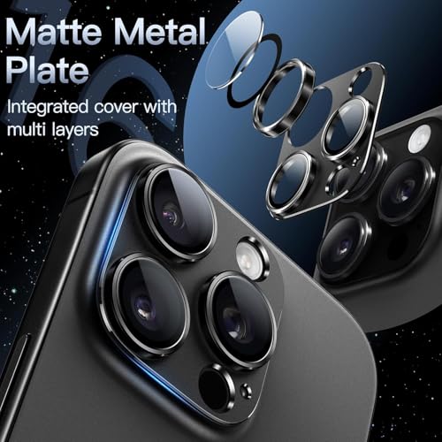 Image of Tempered Glass Camera Lens Protector for iPhone 16 Pro /iPhone 16 Pro Max - Alloy Metal Cover with Tempered Glass - Scratch Resistant, Easy Installation (Black)