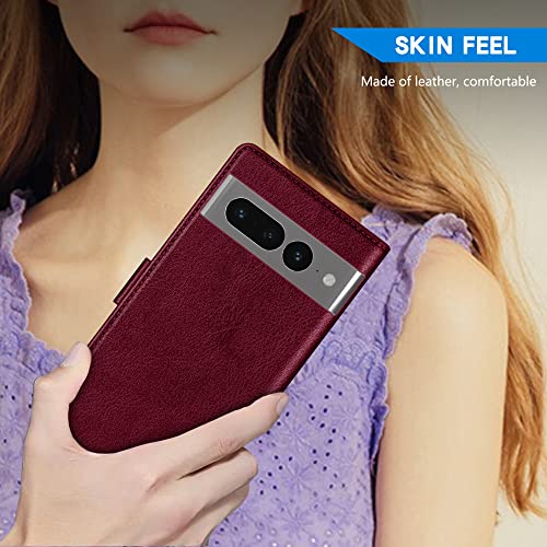 Image of ZZXX for Google Pixel 7 Pro Wallet Case Magnetic Closure 6.7 inch,Wine Red