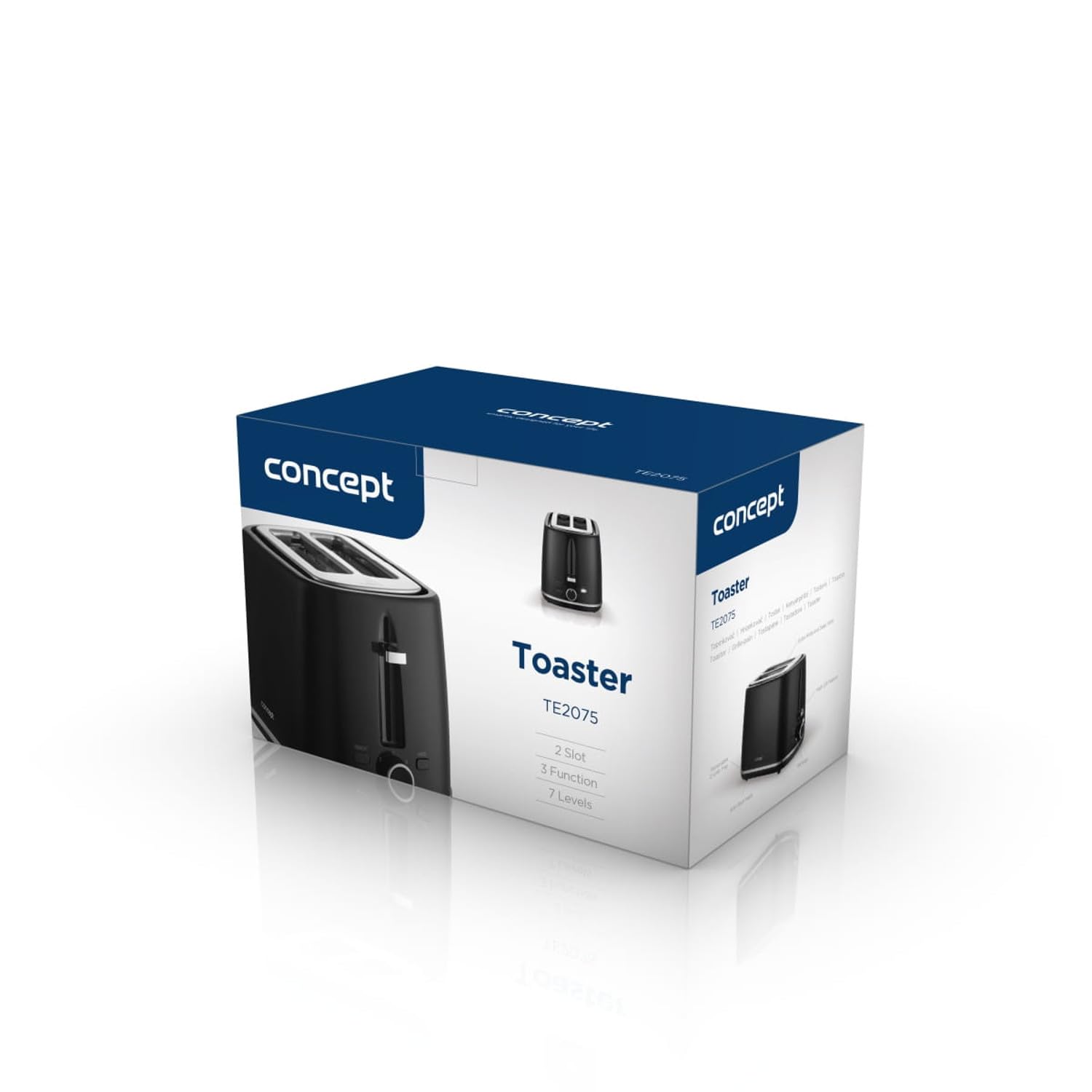 Concept TE2075 Tostadora eléctrica 930 W 7 niveles de bronceado Función de descongelación/calentamiento/función de calor instantáneo Expulsión y apagado automáticos del pan Negro