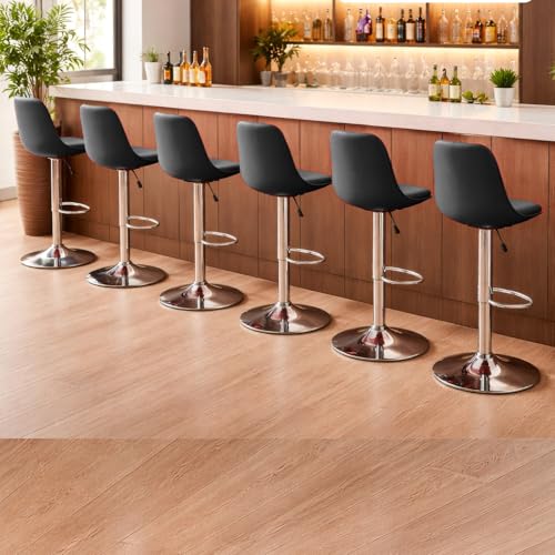 Image of DIYA Seating Solutions 360 Revolving Adjustable Height Bar Stool Chair with Chrome Metal Base | 1 Year Warranty | Leatherette Upholstery | Durable Stool for Kitchen, Cafeteria- Black (Pack of 6)