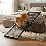 HOOBRO Foldable Dog Ramp for Couch, Pet Ramp for Bed with Handle, Folding Dog Ramp, 5-Level Height-Adjustable Dog Ramp, for Sofa, Bed, and Car, Black BK20PT03