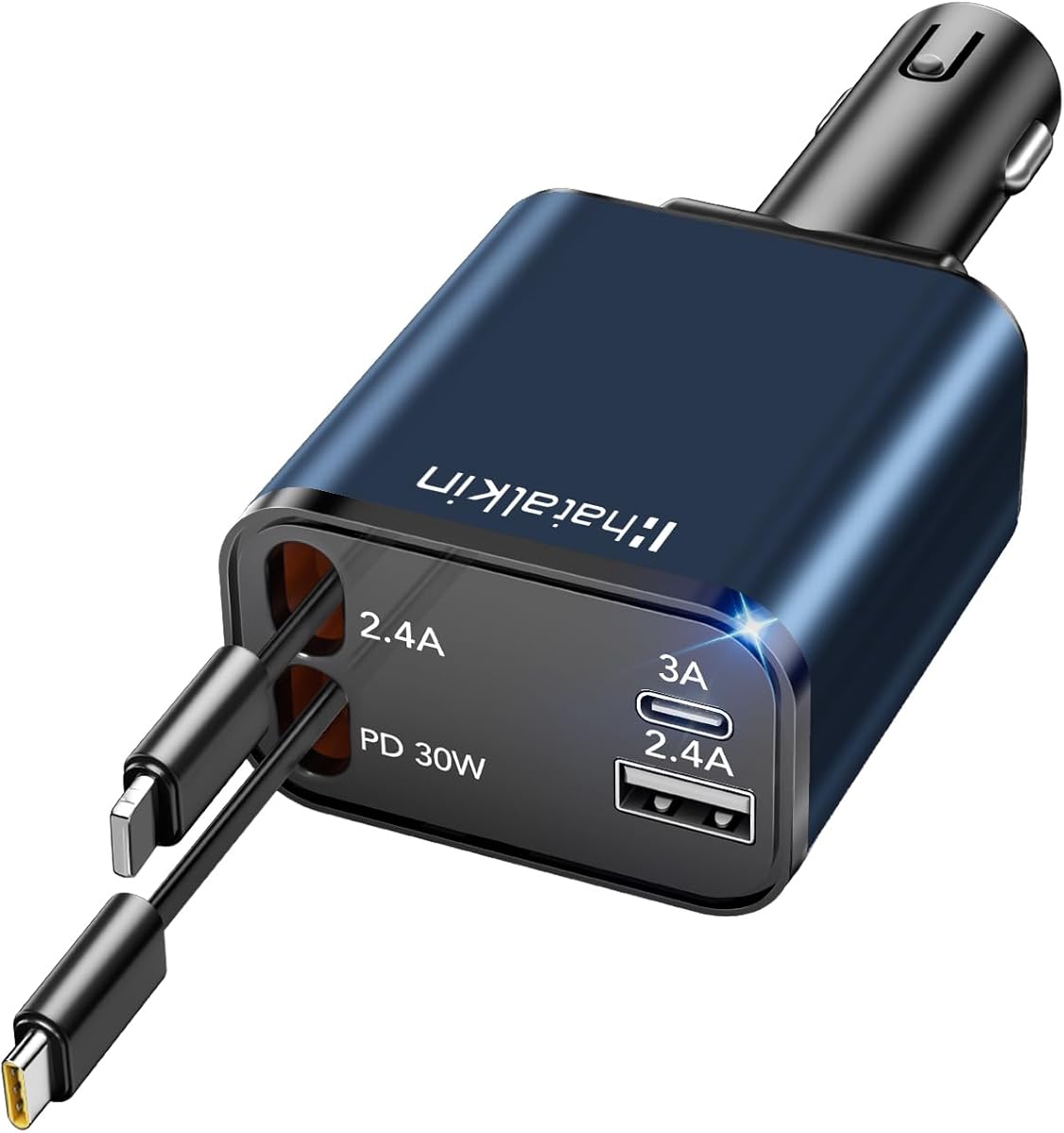 Retractable Car Charger 4 in 1, Compatible with iPhone 17 Fast Charging, Type C Retractable Fast Charger, 69W USB C Car Adapter for iPhone 17/15/14/Galaxy/Pixel