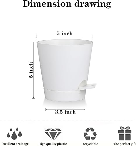Miniatura 2 de Juego de 5 macetas de 5 pulgadas con riego automático, maceta para violetas africanas con agujeros de drenaje y reservorio, maceta de plástico