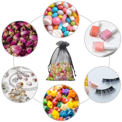 Image of Hopttreely 100pcs Organza Bags, Black 4''x4.72''(10x12cm) Satin Drawstring Organza Pouch Wedding Party Favor Gift Bag Jewelry Watch Bags