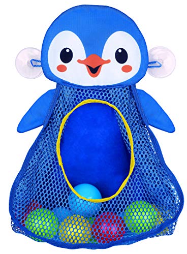 Image of PlayGo Bath Toy Organizer Penguin | Four Suction Cups for Hanging | Bathtub Toys Holder | Bathroom Baby Toy Storage Quick Dry Bathtub Mesh Net | 2 in 1| 10 Pieces Colorful Soft Balls, 18703