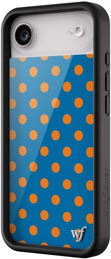 Wildflower Cases - Compatible with iPhone 17 Air | Protective Black Bumper, 6.5ft Drop Test Certified, Women Owned Small Business | Trendy Classic Dotted Spots Cute | Polka Dot - Blue & Orange