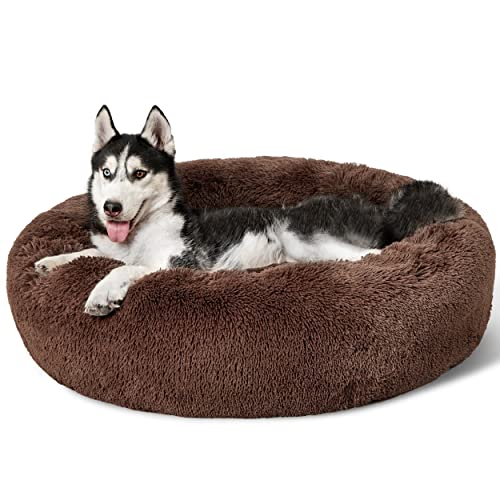 Image of Bedsure Calming Dog Beds Large Sized Dog Donut Washable Pet Bed,36ins Coffee