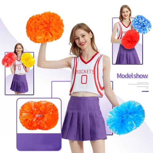 Hrlace Pack of 2 Cheerleading Pompoms Professional Cheerleader Pom Poms Plastic Hand Flowers Colourful Cheerleading Pom Poms with Handle for Sports Competition Cheer Dance Party White 2# 3.5 Inches 21 - Image 3