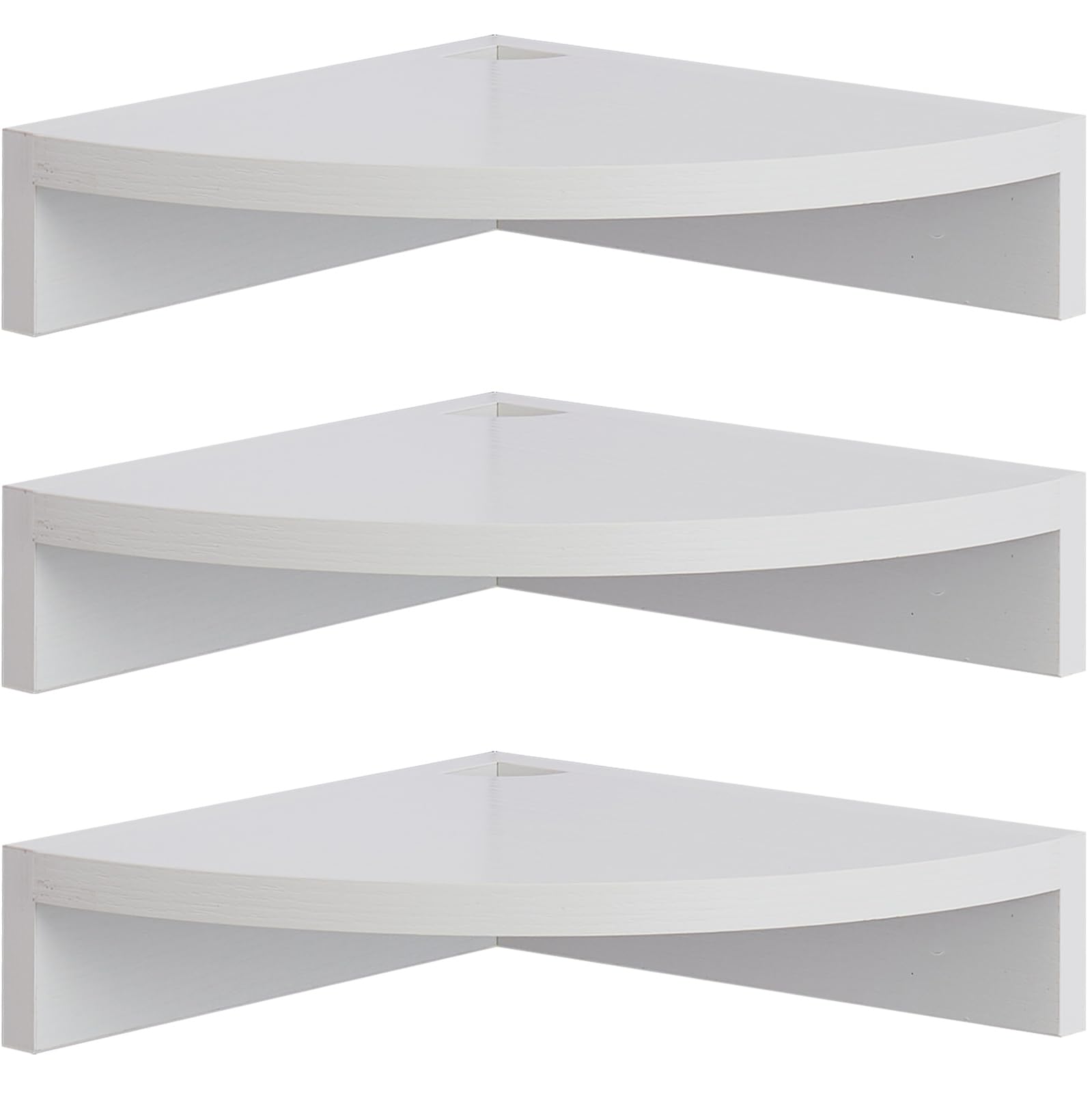 Conamily Corner Shelves,set of 3 White Natural Wood Floating Corner Shelves with Wire Hole Hanging Corner Display Shelf for Living Room Kitchen Bedroom