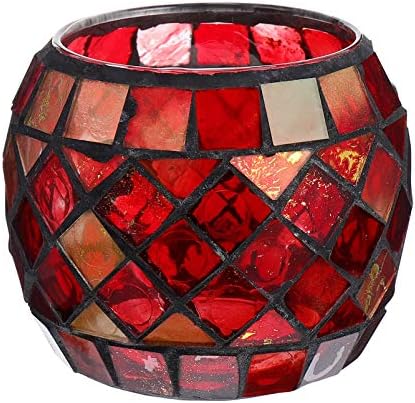 LEDMOMO Red Mosaic Candle Holder Glass Votive Candle Holder Mosaic Glass Tealight Holder for Home Decor Wedding Party Table Decorations