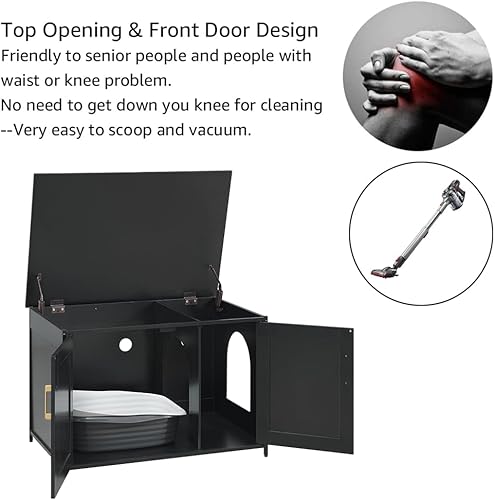 Vista 96 de unipaws – Banco de almacenamiento y orinal para gatos, cubierta de caja de arena con estructura de madera resistente, almacenamiento amplio, fácil