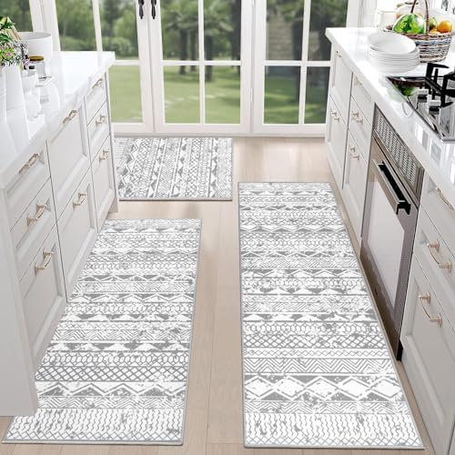 HEBE Farmhouse Kitchen Rugs Sets of 3 Non Slip Washable Boho Kitchen Rugs and Mats for Floor Kitchen Runner Rug Floor Carpet for Kitchen, Laundry, Hallways