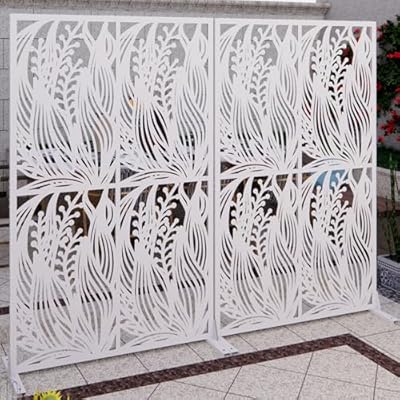 2 Pack Metal Privacy Screens 72" H Outdoor Privacy Screens Panels Outdoor and Indoor Leaf Pattern Divider for Balcony Patio Garden Room Divider(White,2 Pack