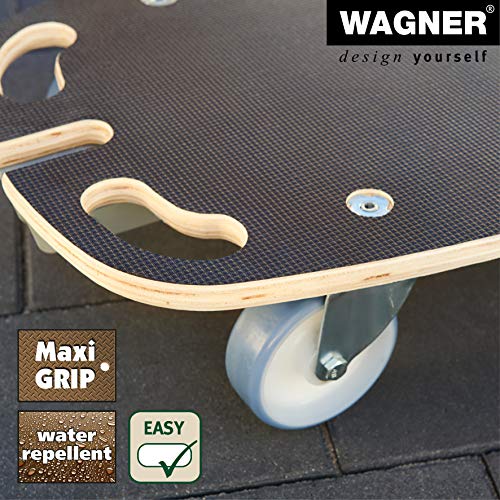 WAGNER Transportroller Transporthilfe I Schichtholz mit Grip 80 x 40 x 14,5 cm, Tragkraft 300 kg I Möbelroller für Umzüge I Deichsel klappbar I Rollbrett softe Rollen I Tragegriffe I FSC® I Made in DE