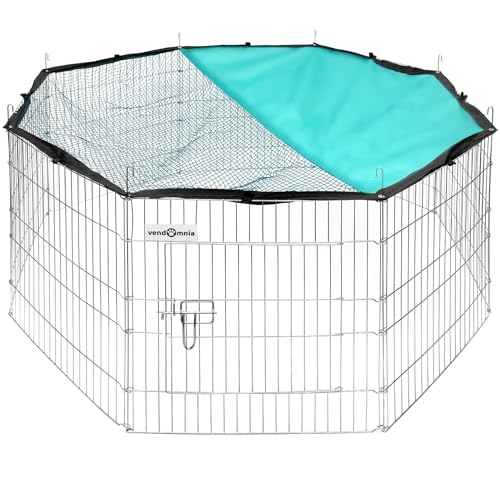 Freigehege für Kleintiere mit Tür Netz, Sonnenschutz, Metallgitter verzinkt, Freilauf Auslauf Freilaufgehege Gitter für Kaninchen Meerschweinchen Hasen Welpen, Ø 151cm, Umfang 464cm, Element 58x58cm