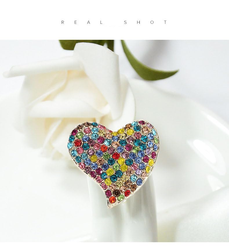 Image of Love Heart Shape Brooch Pin Full Crystal Pink /Red /Coloful Heart Lapel Pin Rhinestone Love Heart Badges for Clothing Bag Hat Fashion Dress Coat Pin Valentine's Day Christmas Gift