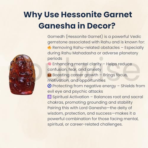Image of SOULWISE Gomed Ganesha Idol 23 Carats Hessonite Garnet Ganesh Murti for Home Temple Vastu Spiritual Idol for Protection Desk Decor Puja Gift for Office Home