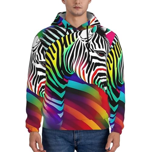 Colorful Rainbow Zebra Men'S Casual Sweatshirt Hoodie, Long Sleeve Hooded Pullover With Pocket And Drawstring2