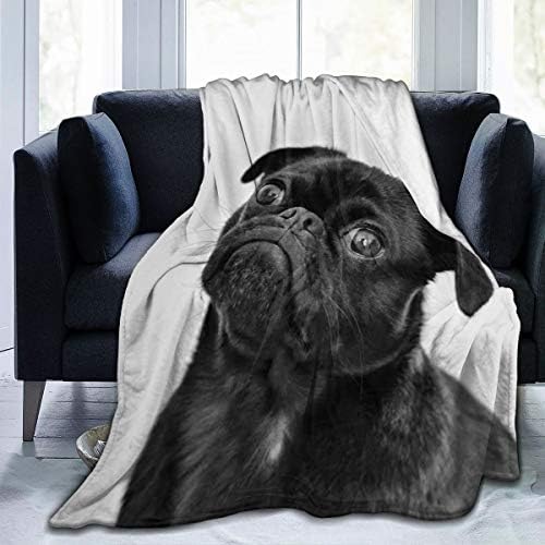 Cute Black Pug Dog Printed Blanket Throw Lightweight Super Soft Micro Fleece Throw Blankets Fit Couch Bed Living Room Sofa Chair 80"X60"