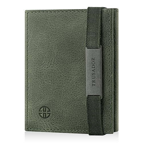 TRUSADOR Marseille Unisex Deri Cüzdan, RFID Koruma Kimlik Pencereli, Çıkarılabilir Ayna, Kart, Bozuk Para ve Nakit Bölmeli Şık Tasarım,Yeşil