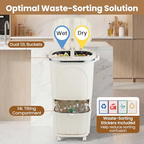 Caneca de basura reciclaje TANGZON 38L Beige miniatura 2