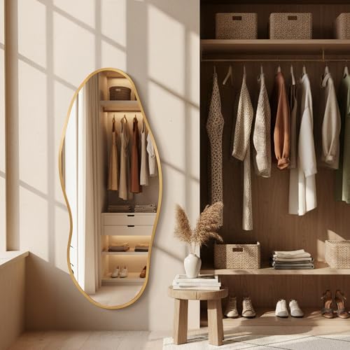 Image of Dorlicecass Mirror Full Length - Irregular Full Body Wall Mirror Hanging 55 inchx 23 inch Asymmetrical Aviation Aluminum Alloy Frame Unique for Bedroom, Living Room, Cloakroom, Entryway