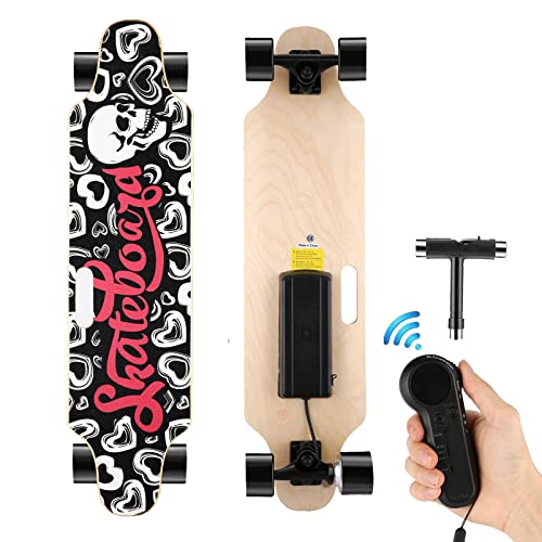 Youth Electric Skateboard Electric Longboard with Wireless Remote Control 7 Layers Maple Waterproof E-Skateboard for Adult, 250W Moter, 12 MPH Top Speed, Max Load 220lbs (White)