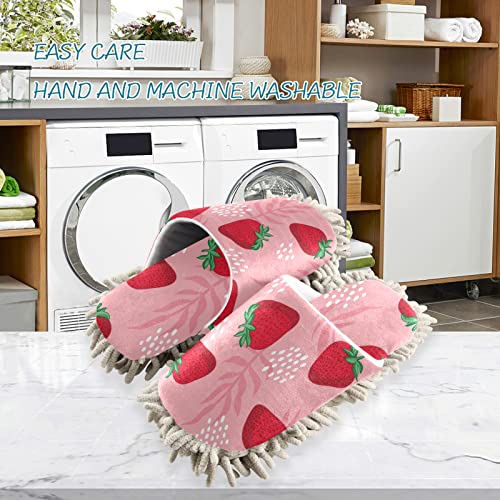 Kigai Microfiber Cleaning Slippers Summer Strawberry Washable Mop Shoes Slipper For Men/Women House Floor Dust Cleaner, Size M #TOP2