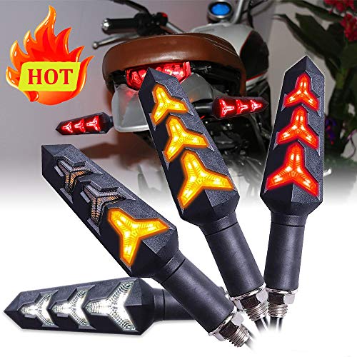 4PCS Motorcycle Motorbike Indicators Front Rear Flowing Turn Signal Lights Motorbike Turning 12V LED Bulbs for Scooter Quad Cruiser Off Road-Y Shape Red White Amber Light â€¦