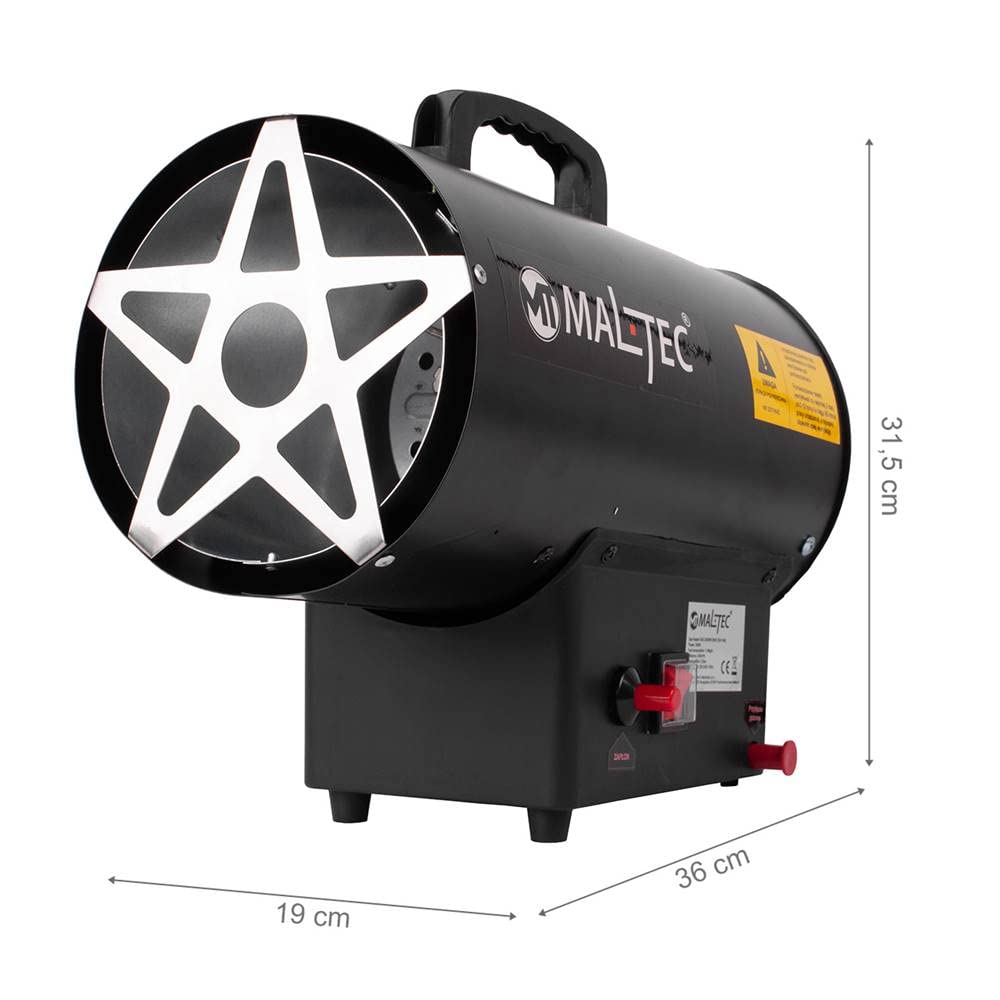 MalTec GAS-2500Wtt Hohe Leistung 25kW Lufterhitzer HeizLüfter Warmluftgebläse für LPG mit Thermostat Griff/Überhitzungsschutz/Schlauch/Druckminderer