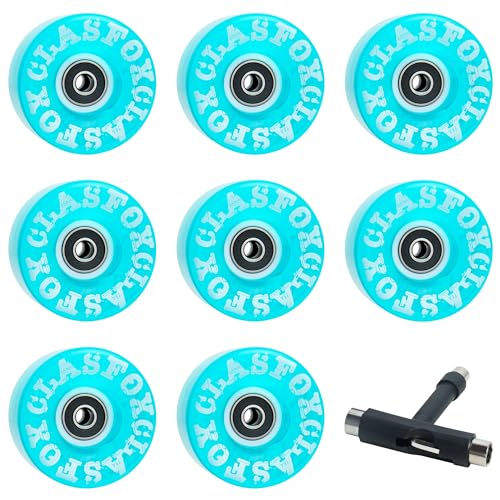 CLAS FOX 78A Indoor or Outdoor 65x35mm Quad Roller Skate Wheels with ABEC-9 Bearings 8 Pcs (Blue)