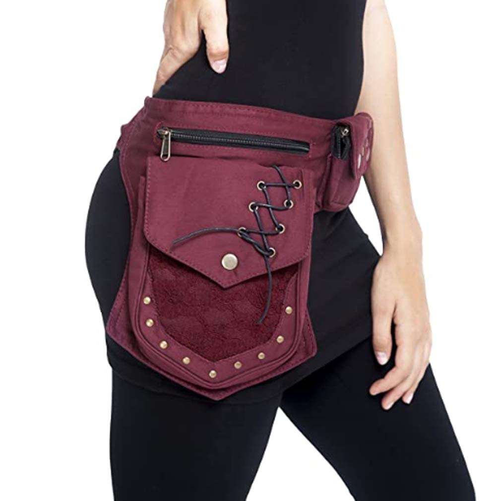 YiMao Gürteltasche für Damen, Renaissance, Festival, Spitze, Hüfttasche, für Reisen, Outdoor, Kastanienbraun