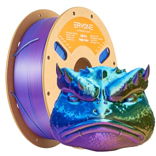 Image of ERYONE Silk Tri Color PLA Filament 3D Printer 1.75mm + /- 0.03mm, Multicolor Filament Tricolor PLA 1KG(2.2lbs) Cardboard Spool, Gold Blue Purple