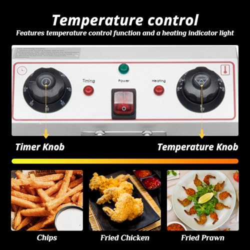 Winado 12.5QT Electric Deep Fryer with Time Control & Oil Filtration, 11.8L Countertop Stainless Steel w/Temperature Control & Basket & Lid Frying Machine, for Home & Commercial 1700W 60Hz 110V - Image 6