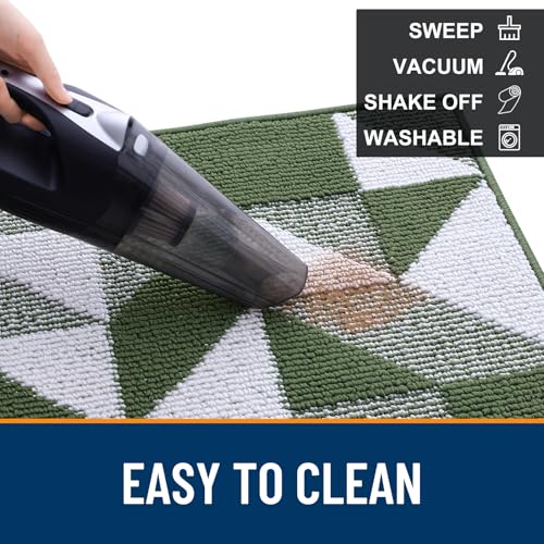 Image of OLANLY Door Mat Indoor Entrance Washable 32x20, Odor-Free Low-Profile Front Back Geometric Doormat, Absorbent Resist Dirt Entry Carpet, Easy to Clean Sturdy Inside Floor Mats for Entryway, Green