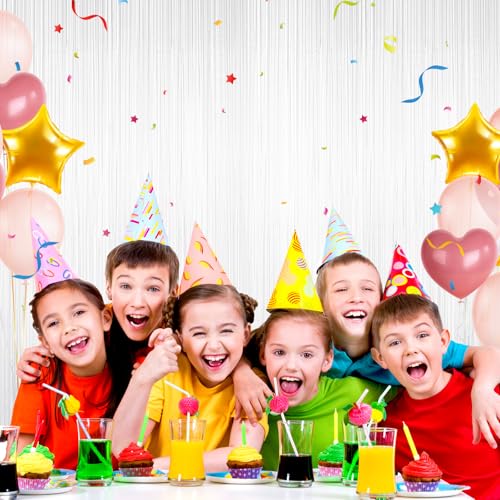 image for YEURFONTASY White Tinsel Backdrop Foil Fringe Curtains - 2 Packs Door 