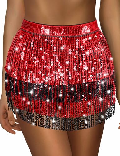 Red Devil Costume Women Black and Red Skirt Womens Vampire Costume Sexy Sequin Mini Skirt Black Sparkly Skirts for Women