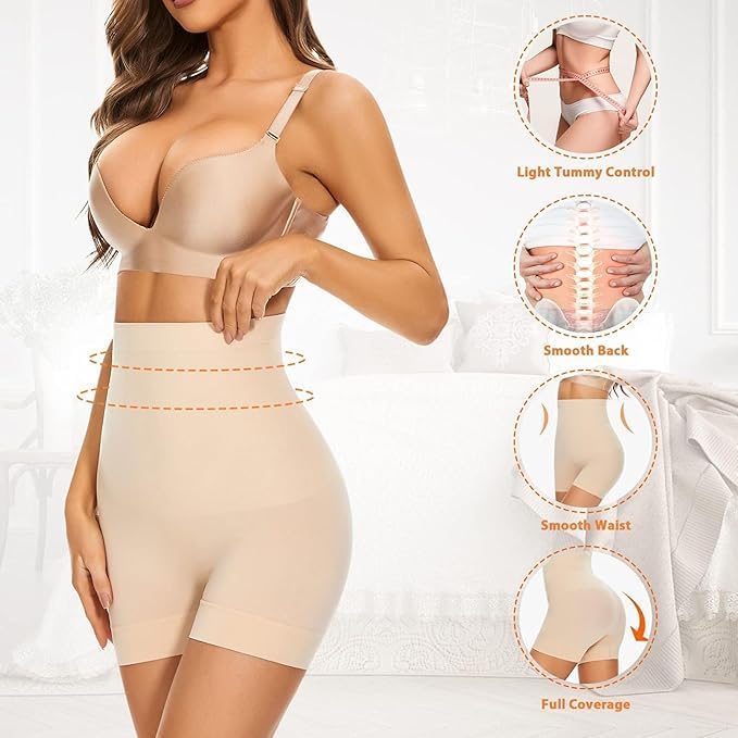 Image of BABO & BABY Shapewear for Women Seamless Shorts, High Waist Tummy Control Body Shaper, Slimming Thigh Shaper, Invisible Under Dress, Breathable Comfortable Fit (Skin)
