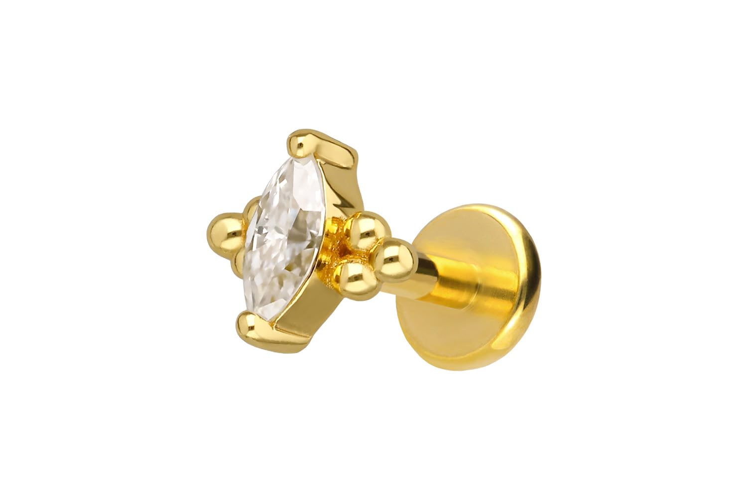 PIERCINGLINE Piercing Stecker Titan Labret mit Innengewinde + 925er Silber Aufsatz MOISSANIT-OVAL + KUGELN - Goldfarben, Silberfarben