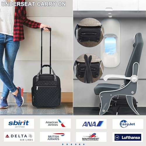 EMPSIGN Underseat Carry On Wheeled - 16" Carry on Bag with Wheels Multi-Functional Lightweight Rolling Bag Overnight Weekender Small Suitcase for Women Men Travel Business, Black image 1