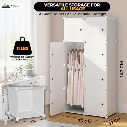 Image of CoolLeaf Plastic Wardrobe for Bedroom, 8-Doors Baby Cupboard for Bedroom, Collapsible Wardrobe for Kids, Durable, Portable Almirah Plastic for Baby Clothes /Toys,Fitting for Kids Room, Nursery-White