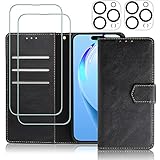 VAKS for iPhone 14 Pro Max Wallet Card Case with 2 Screen Protector +2 Camera Lens Protector + Guide Frame, PU Leather Flip Cover Kickstand RFID Blocking Card Slot Holder, Black