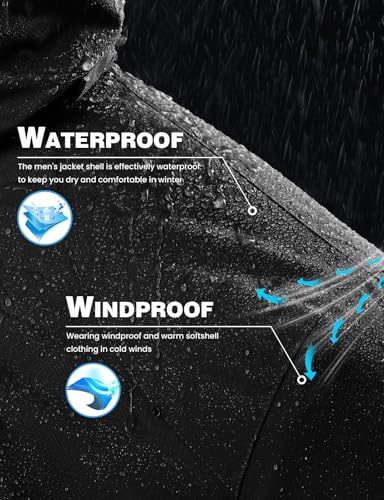 Image of TBMPOY Men's Winter Ski Jacket Waterproof Warm Snow Insulated Coat Fleece Lined Snowboard Hooded Raincoat