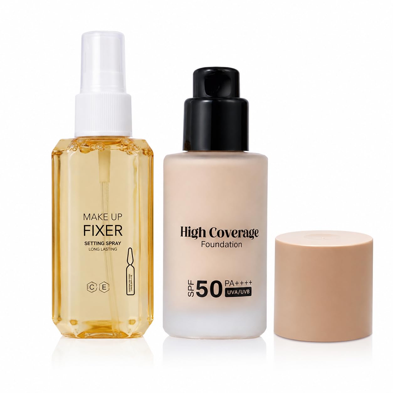 2 Pcs Makeup Combo – Makeup Fixer Setting Spray + SPF 50 PA++++ High Coverage Foundation | Long Lasting, Waterproof, Transfer Proof, Matte Finish Face Makeup for Women (Shade 01)-image-11